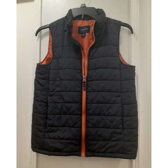 Lands End Quilted Vest Puffer Navy Blue w/ Orange Youth Kids Size Med (10-12) - Picture 7 of 10